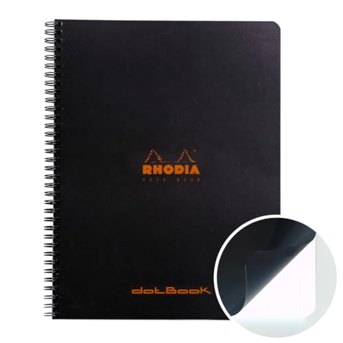 RHODIA 193039C - Spiral Notebook (Full Bound) Notebook Black - A4+ - Dot Dot - 160 Detachable Pages - White Clairefontaine Paper 80 g/m - Soft and Resistant Cover - Classic