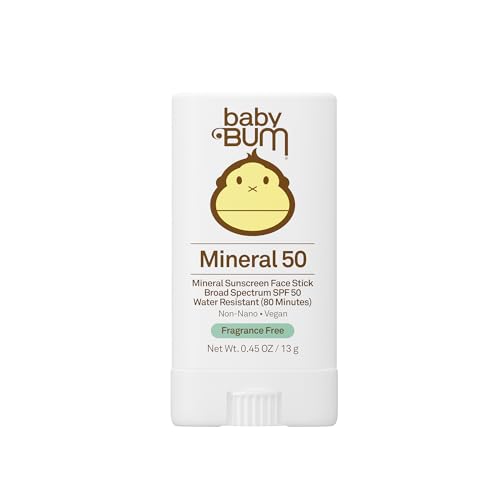 Sun Bum Baby Bum Mineral SPF 50 Sunscreen Stick - Hawaii 104 Act Compliant (Without Octinoxate & Oxybenzone) - UVA/UVB Face and Body Protection - Unscented for Sensitive Skin - Travel Size - 0.45 Oz
