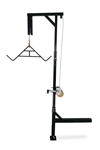 HME Truck Hitch Game Hoist Complete Kit with Winch and Gambrel, 400 lb Capacity - Hunting Game Skinning and Cleaning Accessory with 360-Degree Swivel Shaft and Adjustable Height
