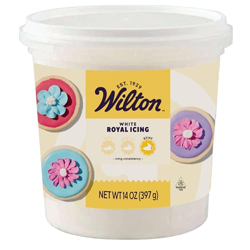 Wilton Ready-to-Use Stiff Consistency Royal Icing, Perfect for Decorating Cookies, Piping Flowers & Cake Designs, Hard-Drying Icing for Outlining & Flooding, White, 14 oz.