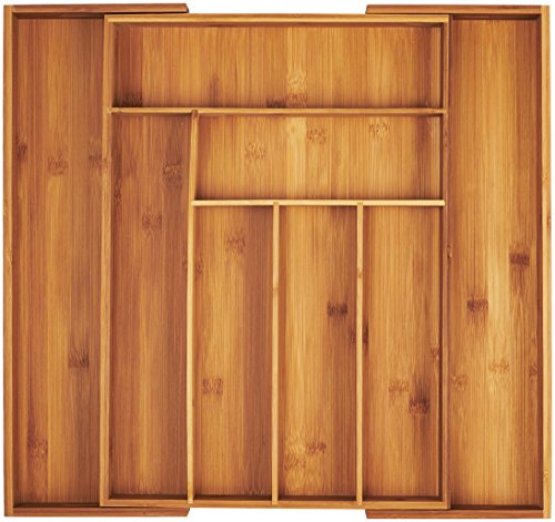 Amazon Basics Bamboo Expandable Kitchen Utensils Drawer Organizer
