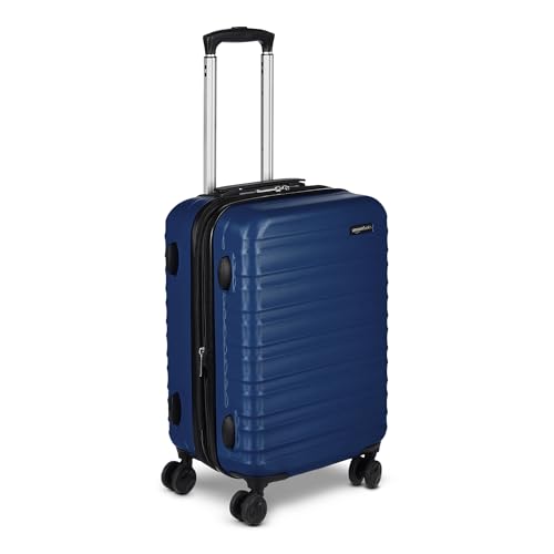 Amazon Basics 21 Hardside Carry-On Luggage, Hardshell Suitcase With Wheels, Expandable For Up to 25% More Space, With Scratch-Resistant Surface, Four Multi-directional Wheels, Navy Blue