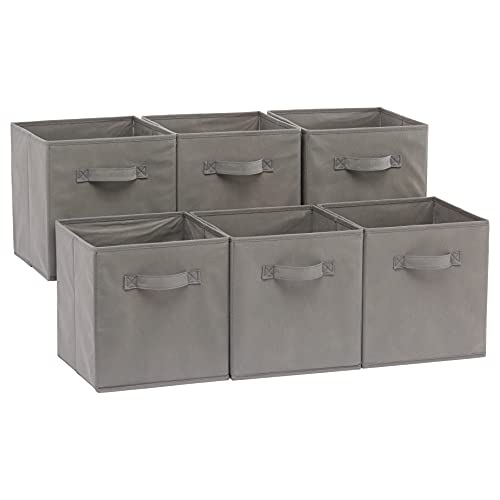 Amazon Basics Collapsible Fabric Storage Cubes Organizer with Handles, Sturdy, Gray, 10.5-x-10.5-x-11-inch, Pack of 69 