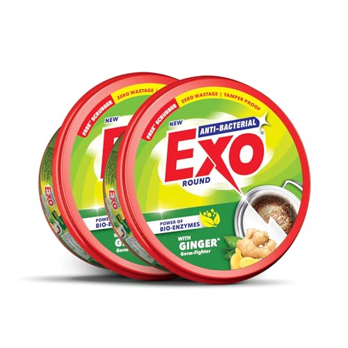Exo Round Dishwash Bar 700gm X 2 | Complete Dishwashing Solution With Anti-Bacterial Efficacy & Goodness of Ginger Remove Tough Grime Stains With Ease