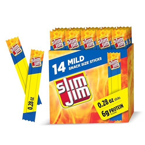 Slim Jim Smoked Meat Sticks, Mild Flavor, 6g Protein Per Serving, Snack Size, Halloween Snack, 0.28 oz. (14 Count)