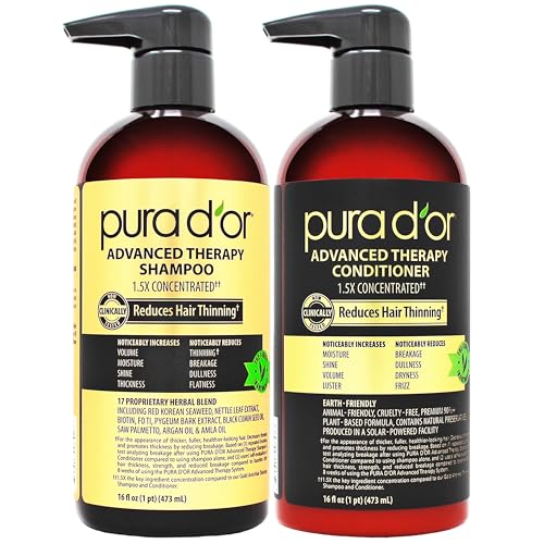 PURA D'OR Advanced Therapy Biotin Shampoo & Conditioner Hair Care Set For Hair Thinning, CLINICALLY TESTED Effective Results, Herbal Hair Thickening Products For Women & Men, 16oz x2