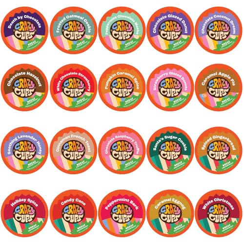 Crazy Cups Flavored Decaf Coffee Single Serve Cups For Keurig K Cup Brewer Variety Pack Sampler, 20 Count (Pack of 1)