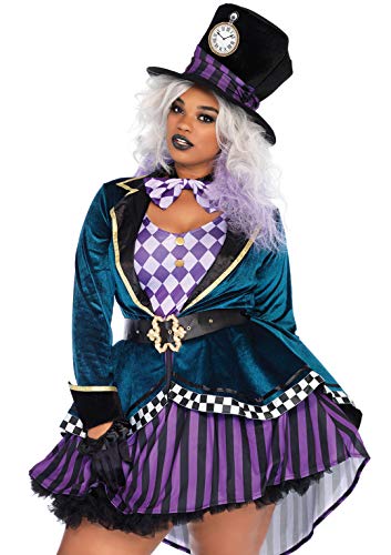 Leg Avenue Women's 4 Pc Delightful Mad Hatter Halloween Costume, Multicolor, 3X-4X