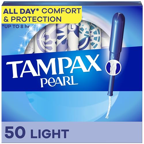 Tampax Pearl Tampons Light Absorbency with BPA-Free Plastic Applicator and LeakGuard Braid, Unscented, 50 Count