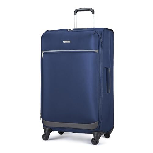🔥 STARKER PREIS (-35%) Amazon Basics Großer Softside-Koffer (76 cm), Mit 4 Multidirektionalen 360°-Spinnerrädern, Stauraum, Reißverschlusstasche und Riemen, Teleskopgriff, Marineblau