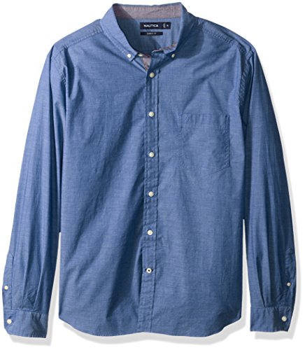 Nautica Men's Classic Fit Stretch Solid Long Sleeve Button Down Shirt Shirt, Rivieria Blue, XX-Large
