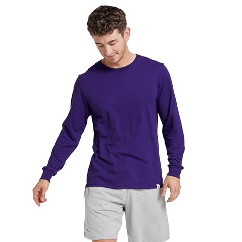 Russell Athletic Mens Cotton Performance Long Sleeve T Shirt, Purple, Large US