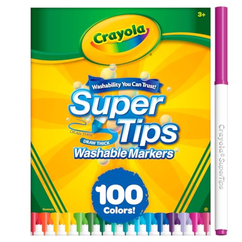 Crayola Super Tips Marker Set (100ct), Fine Point Washable Markers, Drawing Markers for Kids & Adults, Create Thick & Thin Lines, Art Supplies, Ages 3+