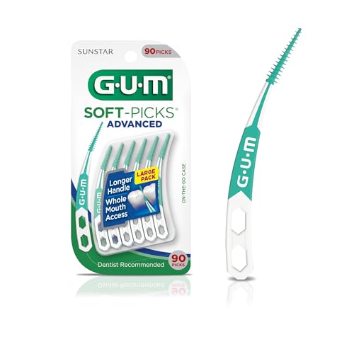 GUM Soft-Picks Advanced, Easy to Use Dental Picks for Teeth Cleaning and Gum Health, Disposable Interdental Brushes with Convenient Carry Case, Dentist Recommended Dental Picks, 90 Count