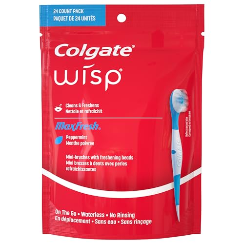 Colgate Max Fresh Wisp Disposable Mini Travel Toothbrushes, Peppermint, 24 Count (Pack of 4)