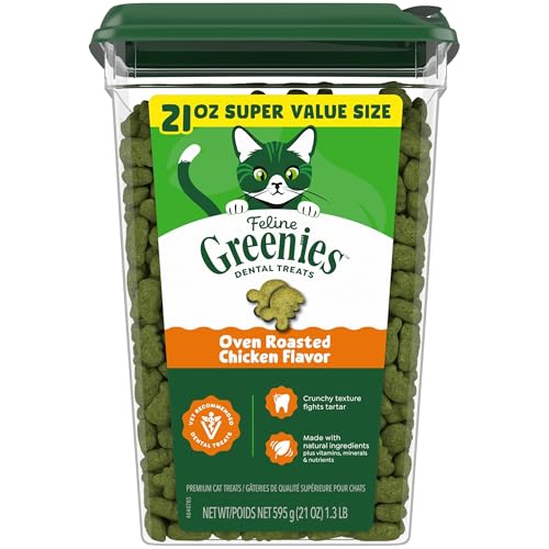 Greenies Feline Adult Dental Cat Treats, Oven Roasted Chicken Flavor, 21 oz. Tub