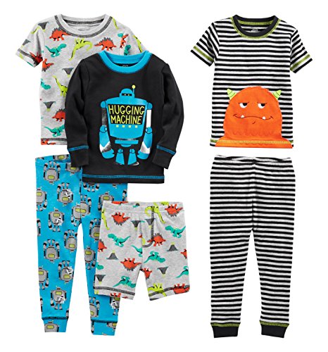 Simple Joys by Carter's Conjunto de pijama de algodão com ajuste confortável de 6 peças para meninos, Dinossauro/Monstro...