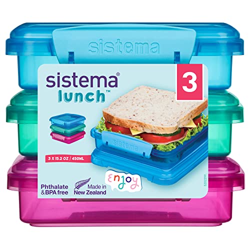 ⚡ BLITZDEAL (-47%) Sistema Brotdose Sandwichbox | 450 ml | stapelbare und luftdichte Lunchbox mit Deckel | Lunchbox Kinder & Erwachsene | gemischte Farben | 3 Stück