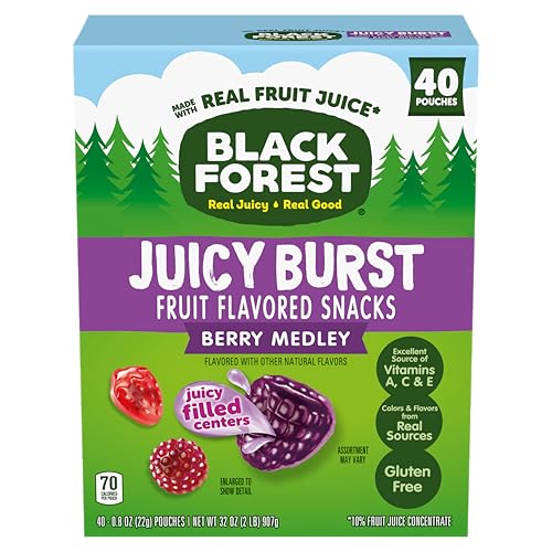 Black Forest Juicy Burst Fruit Snacks, Berry Medley, 0.8 Ounce Pouches (40 Count)