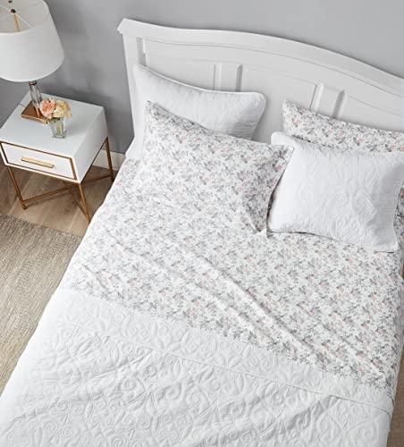 Laura Ashley Cotton Flannel Bedding Set, Rosalie Grey, Full