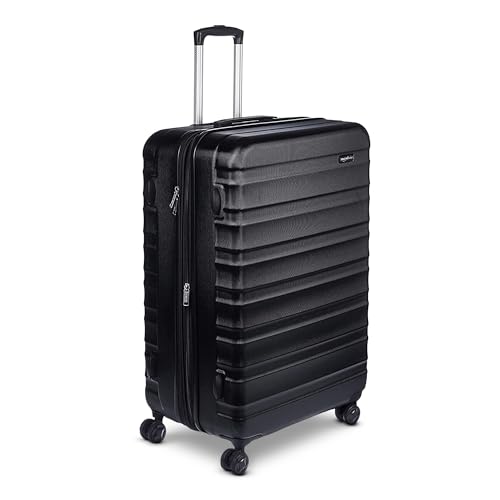🔥 STARKER PREIS (-20%) Amazon Basics Hartschalen-Koffer Groß - Erweiterbares ABS-Reisegepäck mit 4 Doppel-Spinnerrädern - Kratzfest und Leicht - 78 x 52,6 x 32cm - Schwarz