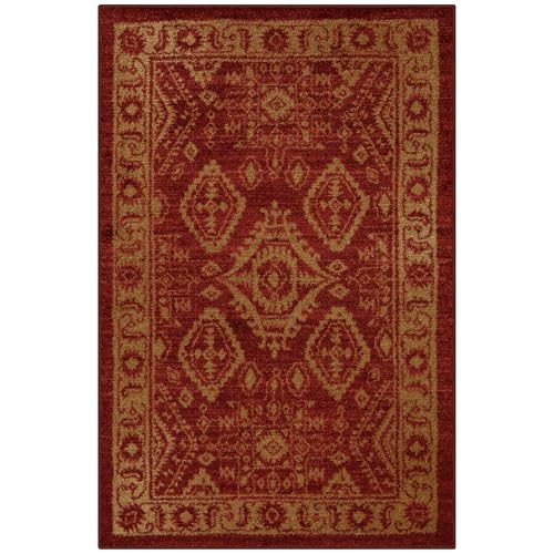 Maples Rugs Georgina Traditional Kitchen Rugs Non Skid Accent Area Carpet [Made in USA], 2'6 x 3'10, Red/Gold