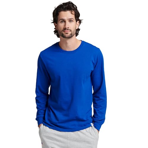 Russell Athletic Mens Cotton Performance Long Sleeve T-Shirts T Shirt, Royal, Large US