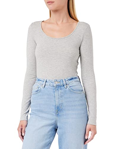 (-40%) VERO MODA Damen Vmmaxi My Soft Long u-neck Noos' Langarmshirt, Grau (Light Grey Melange), M EU