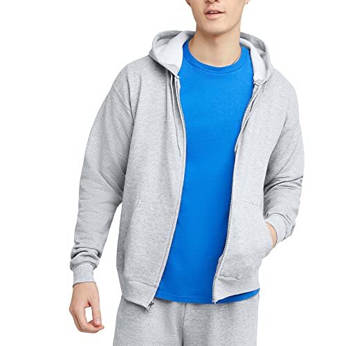 Hanes Mens Hoodie, Ecosmart Fleece Full-zip Zip-up Hooded Sweatshirt For, Ash, Medium US