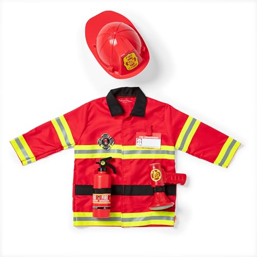 Melissa & Doug Fire Chief Role Play Costume Dress-Up Set, Pretend Play Firefighter Outfit with Realistic Accessories for Kids and Toddlers Ages 3+