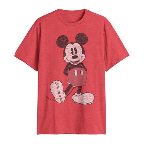 Disney mens Full Size Mickey Mouse Distressed Look T-shirt T Shirt, Red Heather, X-Large US