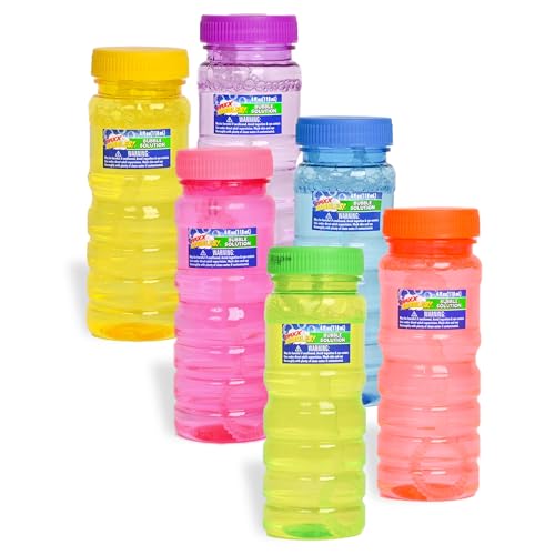 Sunny Days Entertainment 6 Pack Bubble Solution – 4oz Bubble Blower Bottles with 6-Hole Wand | Bottle of Bubble Solution for Kids | Birthday Party Favor Toy - Maxx Bubbles
