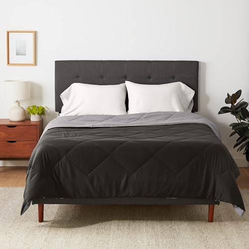 (-17%) Amazon Basics Wendbare Steppdecke aus Mikrofaser, Waschbare Bettdecke ohne Bezug, Ganzjahresdecke mit Diamant-Steppnaht, 140cm x 200cm, Grau/Schwarz