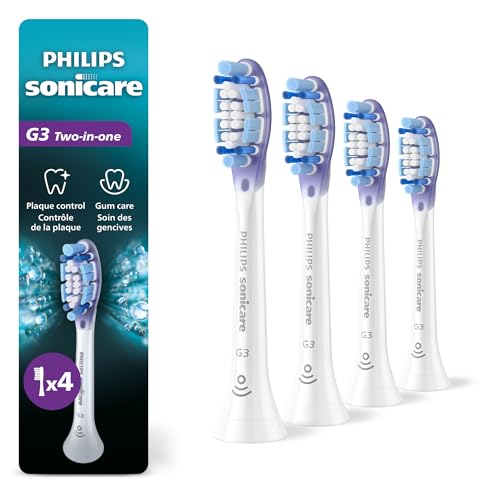 Philips Sonicare G3 Two-in-One - Genuine Replacement Electric Toothbrush Heads, White, 4 Pack One Year Supply, HX9054/65
