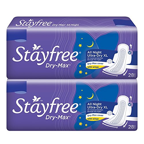 Stayfree Dry Max All Night Sanitary Pads – 42 Pads (Pack of 3 × 14) | Ultra‑Absorbent Overnight Protection | Extra Long | Comfortable Fit | Leak‑Lock 