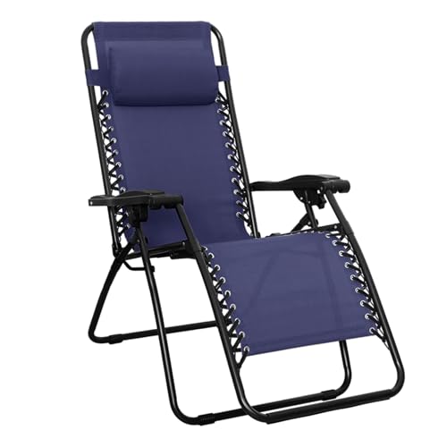 Amazon Basics Outdoor Patio Zero Gravity Lounge Chair with Pillow, Folding Reclining and Textilene Adjustable, Folding Lounge Lawn Chairs for Outside, 26", Blue
