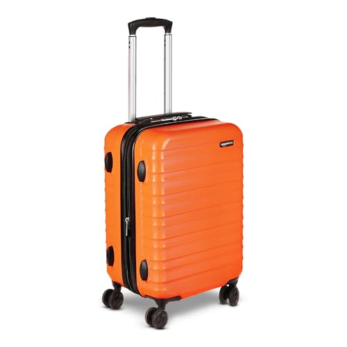 Amazon Basics 21 Hardside Carry-On Luggage, Hardshell Suitcase With Wheels, Expandable For Up to 25% More Space, With Scratch-Resistant Surface, Four Multi-directional Wheels, Orange