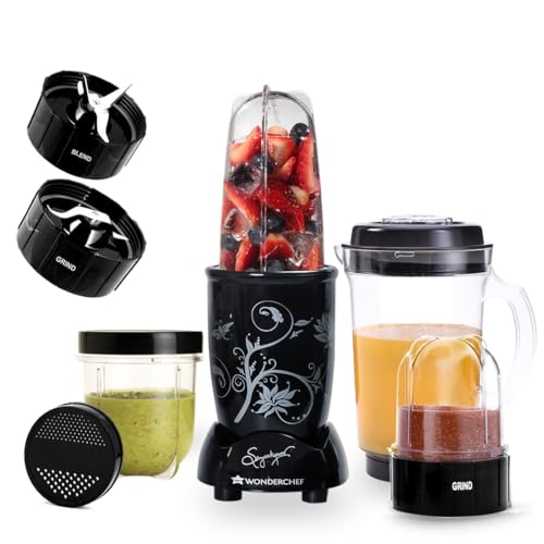 Wonderchef Nutri-blend 500W Mixer Grinder, 22000 RPM Motor, Smoothie Maker, Masala Grinder, Chutney Blender, 4 Unbreakable Jars, Recipe Book by Chef S