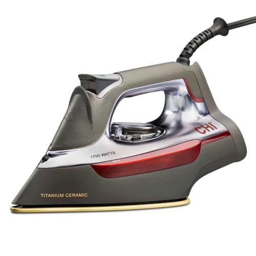 CHI Steam Iron for Clothes with 300+ Holes for Powerful Steaming, Temperature Guide Dial, 1700 Watts, XL 10’ Cord, 3-Way Auto Shutoff, Titanium Infused Ceramic Soleplate, Silver (13101)