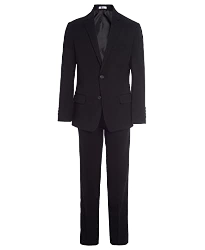 Calvin Klein Boys' 2-piece Formal Suit Set, Includes Single Breasted Jacket & Straight Leg Dress Pants With Belt Loops & Functional Pockets, Black, 14