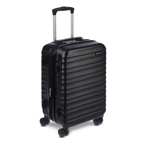 Amazon Basics 21 Hardside Carry-On Luggage, Hardshell Suitcase With Wheels, Expandable For Up to 25% More Space, With Scratch-Resistant Surface, Four Multi-directional Wheels, Black