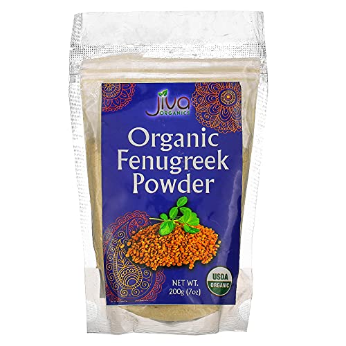 Jiva Organics Organic Fenugreek Powder 7oz Bag - Gluten Free, Non-GMO, Methi Powder, Pure, Raw & Natural - Great As A Spice Or Even For Hair Growth - Product of India