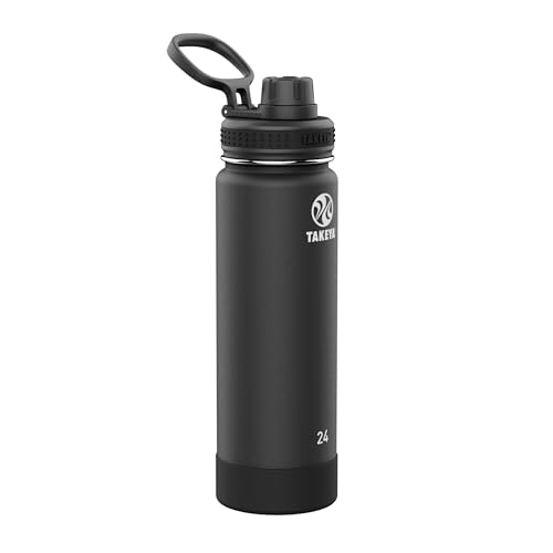 Takeya Actives Water Bottle with Spout Lid - Bottle with Double Stainless Steel Insulation - Dishwasher Safe & BPA-Free - Bottle with Spout Lid & Removable Bumper - 24 oz, Onyx
