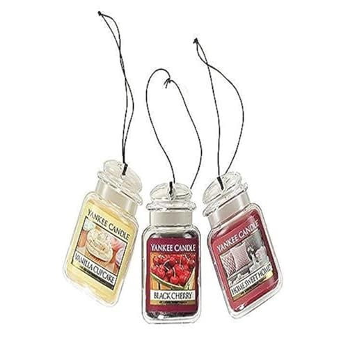 Yankee Candle Car Air Fresheners Hanging Car Jar Ultimate 3-Pack Neutralizes Odors Up To 30 Days Includes: 1 Vanilla Cupcake Black Cherry and 1 Home Sweet Home