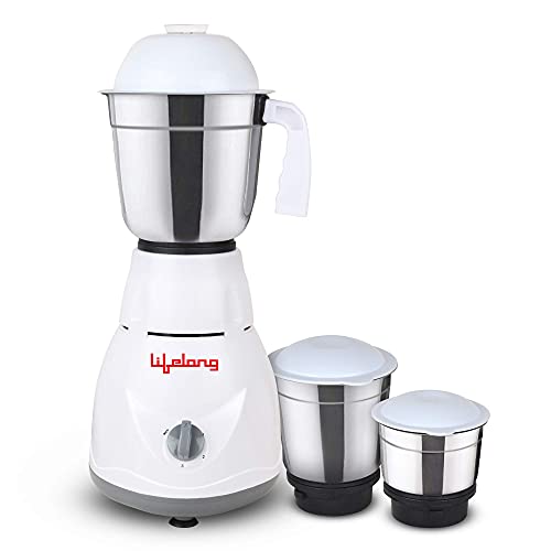 Lifelong Power Pro Mixer Grinder, 500W, 3 Jars (White/ Grey)