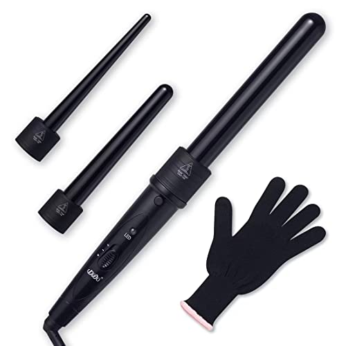 iMissiu Tourmaline 3 in 1 Curling Wand Set with 3 Interchangeable Curling Iron Ceramic Barrels with Heat Resistant Glove