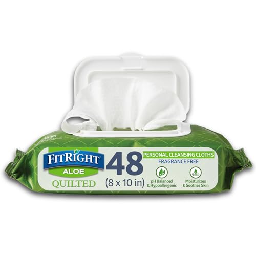 FitRight Aloe Fragrance-Free Quilted Wet Wipes, Soft Pack with Flip Top, 8 x 12 Inches, Pack of 48 Wipes