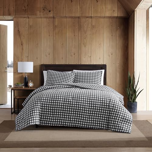 Eddie Bauer - Queen Duvet Cover Set, Reversible Flannel Bedding with Matching Shams, Luxurious Bedding Set for Colder Months (Preston Grey, Queen)