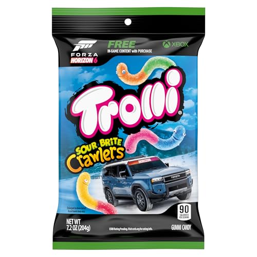 Trolli Sour Brite Crawlers, Candy, Cherry-Lemon, Strawberry-Grape & Orange-Lime, Sweet and Sour, Gummy Worms, 7.2 oz