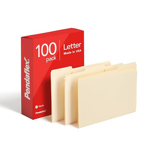Pendaflex File Folders, Letter Size, 8-1/2" x 11", Classic Manila, 1/3-Cut Tabs in Left, Right, Center Positions, 100 Per Box (65213)